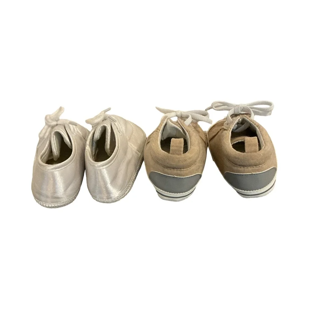Carters‎ Child of Mine Infant Crib Shoes Bundle White Satin Tan Corduroy 9-12M